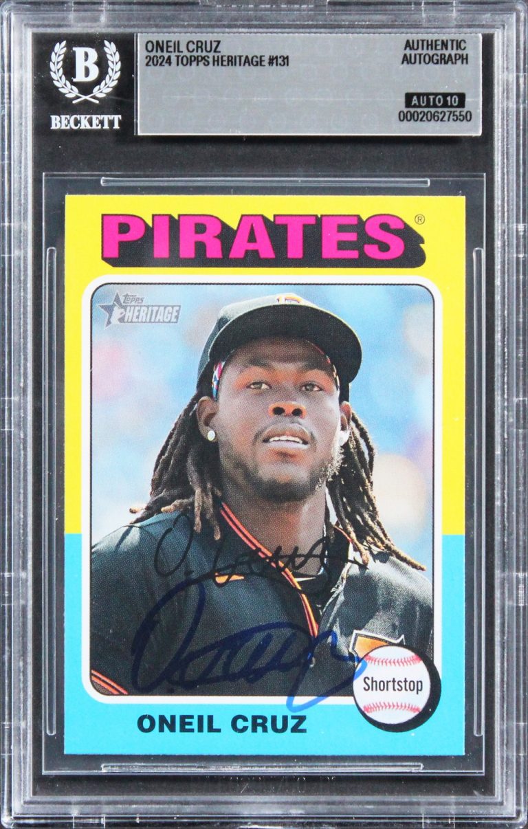 Pirates Oneil Cruz Signed 2024 Topps Heritage #131 Card Auto 10! BAS Slabbed