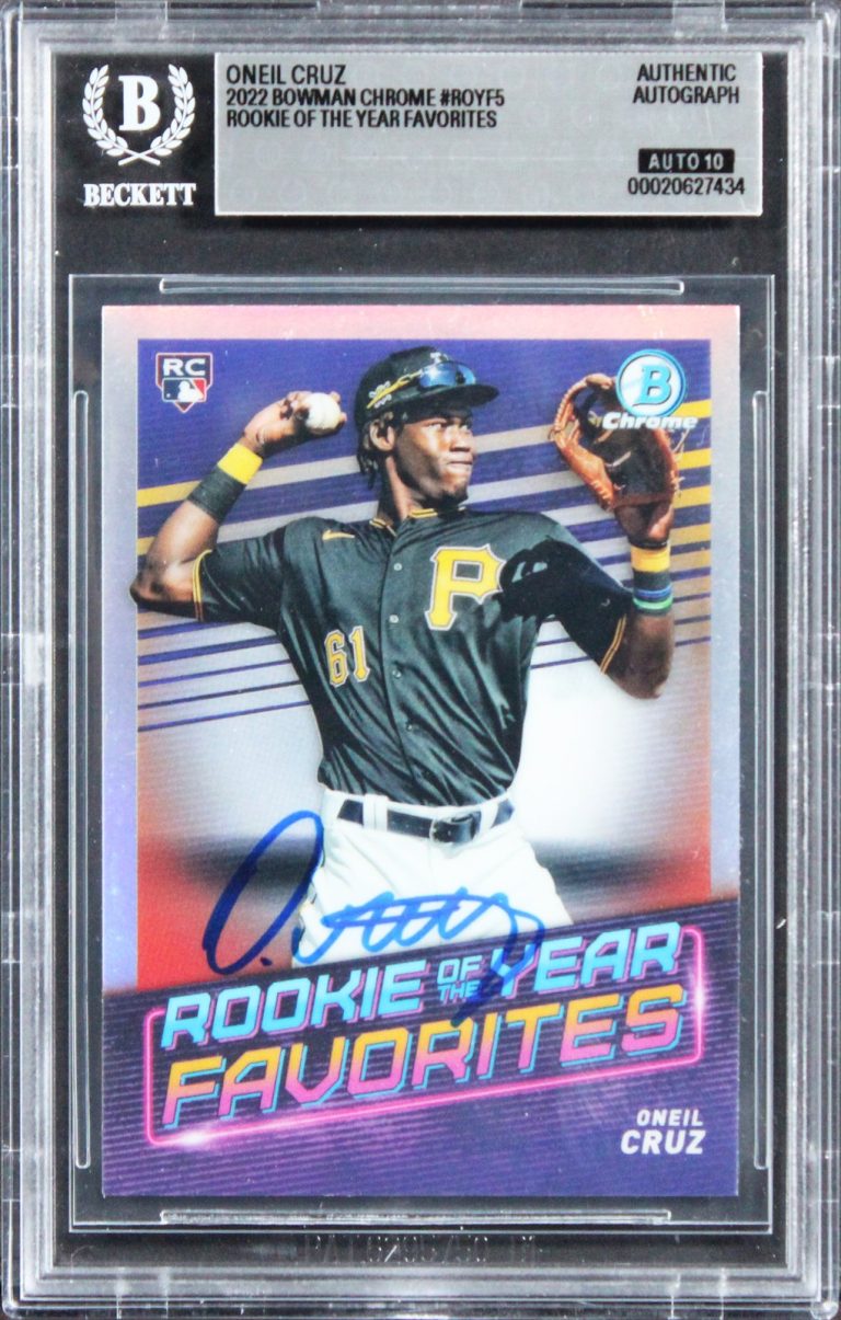 Pirates Oneil Cruz Signed 2022 Bowman Chrome #ROYF5 RC Card Auto 10! BAS Slab