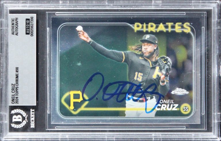 Pirates Oneil Cruz Signed 2024 Topps Chrome #90 Card Auto Grade 10! BAS Slabbed