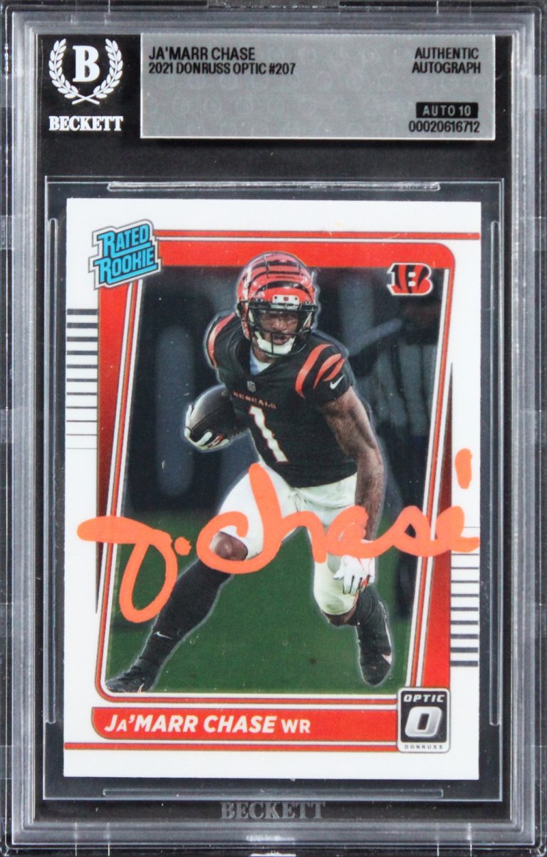 Bengals Ja'Marr Chase Signed 2021 Donruss Optic #207 RC Card Auto 10! BAS Slab