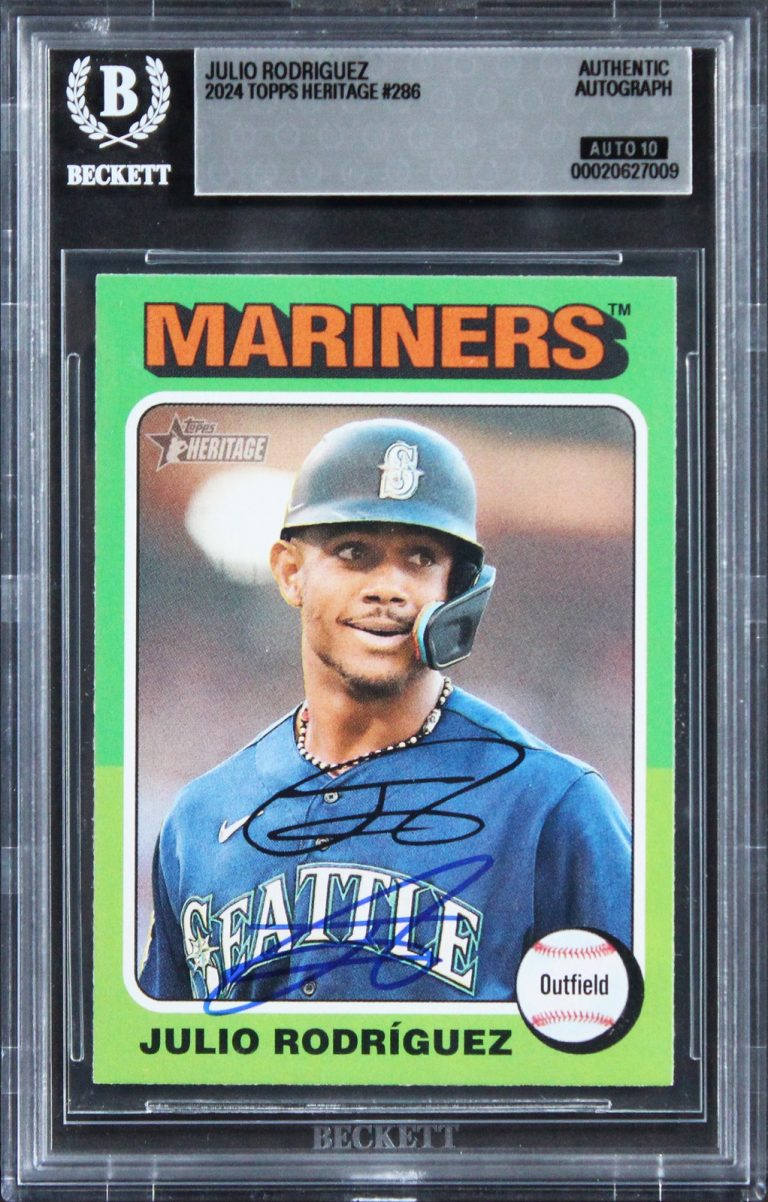 Mariners Julio Rodriguez Signed 2024 Topps Heritage #286 Card Auto 10! BAS Slab