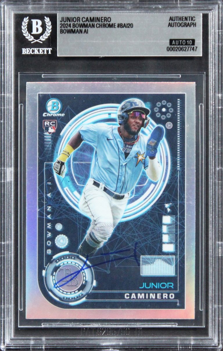 Rays Junior Caminero Signed 2024 Bowman Chrome #BAI20 RC Card Auto 10! BAS Slab