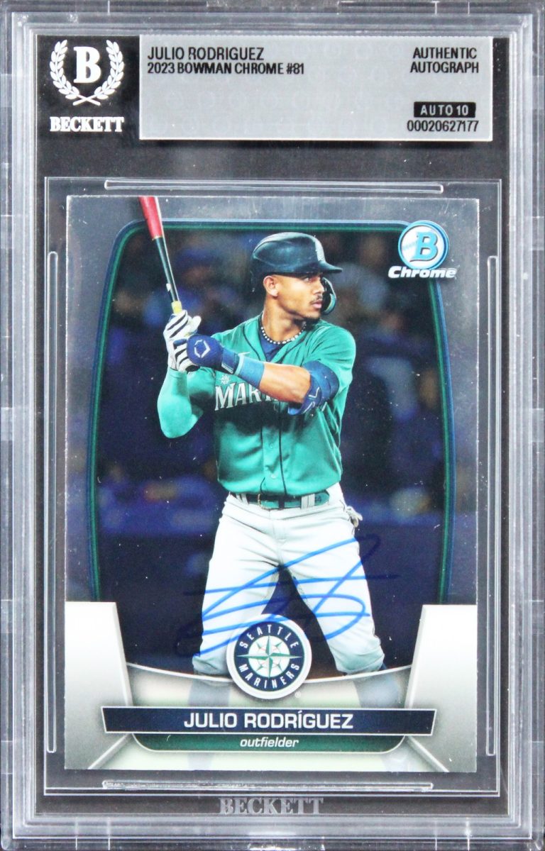 Mariners Julio Rodriguez Signed 2023 Bowman Chrome #81 Card Auto 10! BAS Slabbed