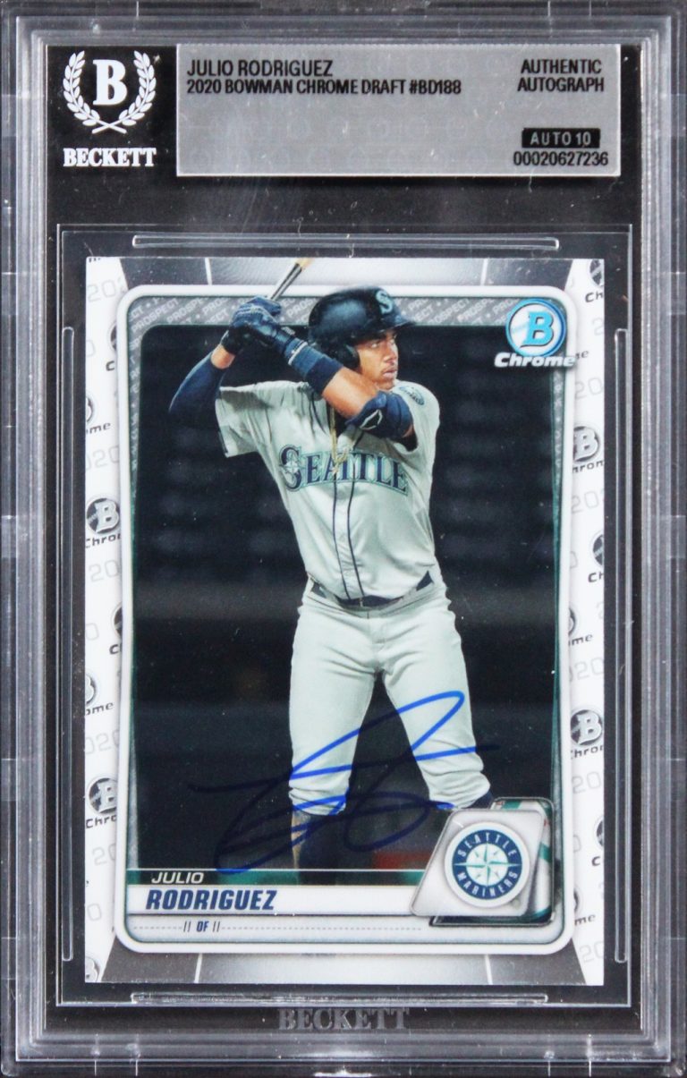Mariners Julio Rodriguez Signed 2020 Bowman Chrome #BD188 Card Auto 10! BAS Slab