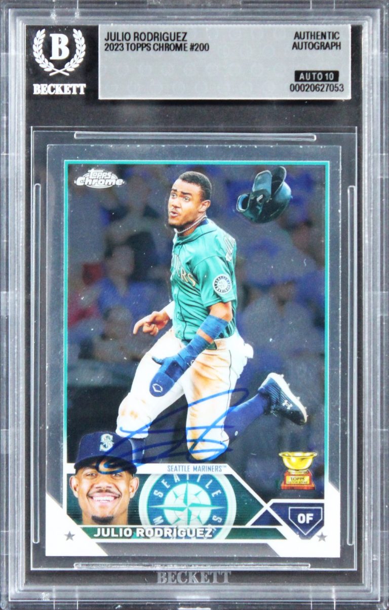 Mariners Julio Rodriguez Signed 2023 Topps Chrome #200 Card Auto 10! BAS Slabbed