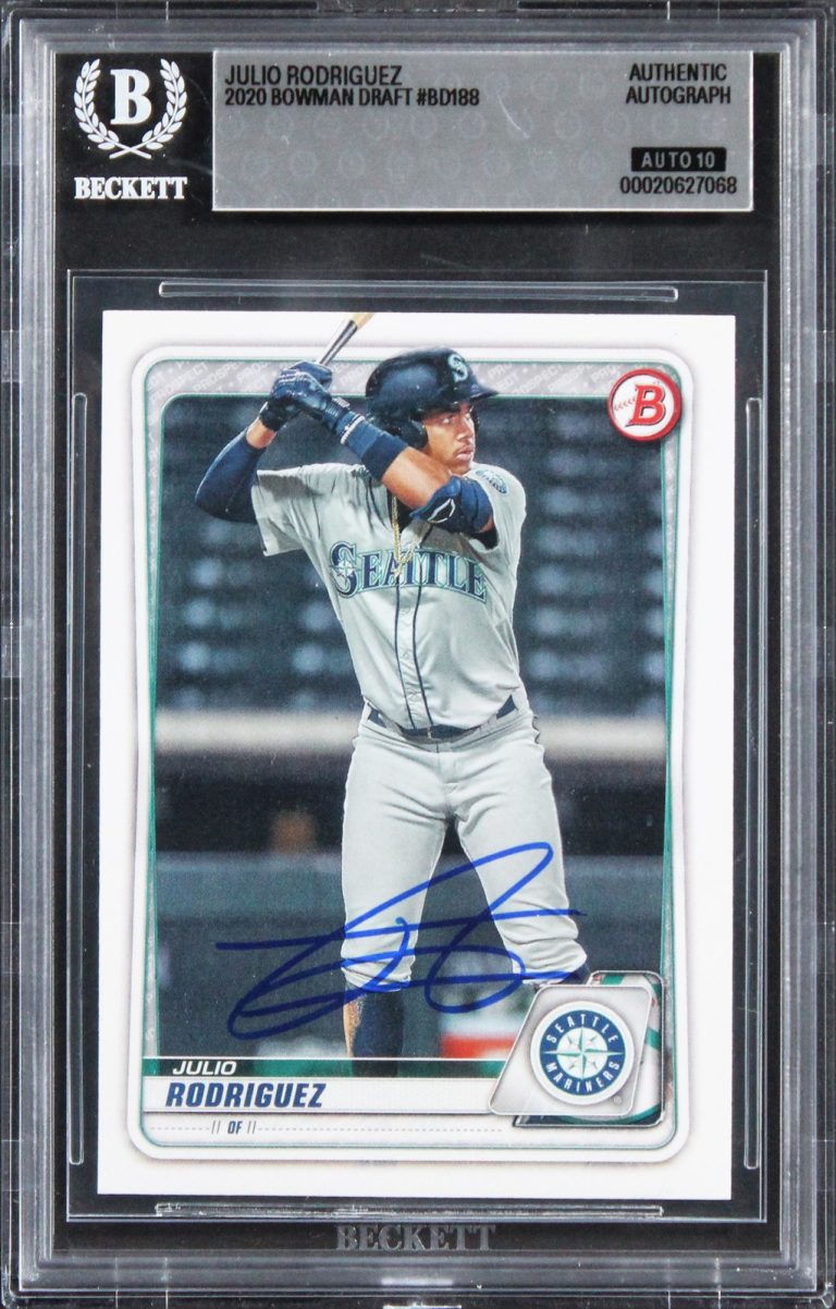 Mariners Julio Rodriguez Signed 2020 Bowman Draft #BD188 Card Auto 10! BAS Slab
