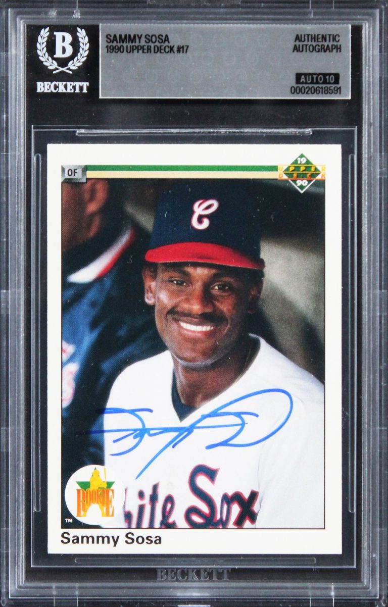 Cubs Sammy Sosa Signed 1990 Upper Deck #17 Card Auto Grade GM 10! BAS Slabbed