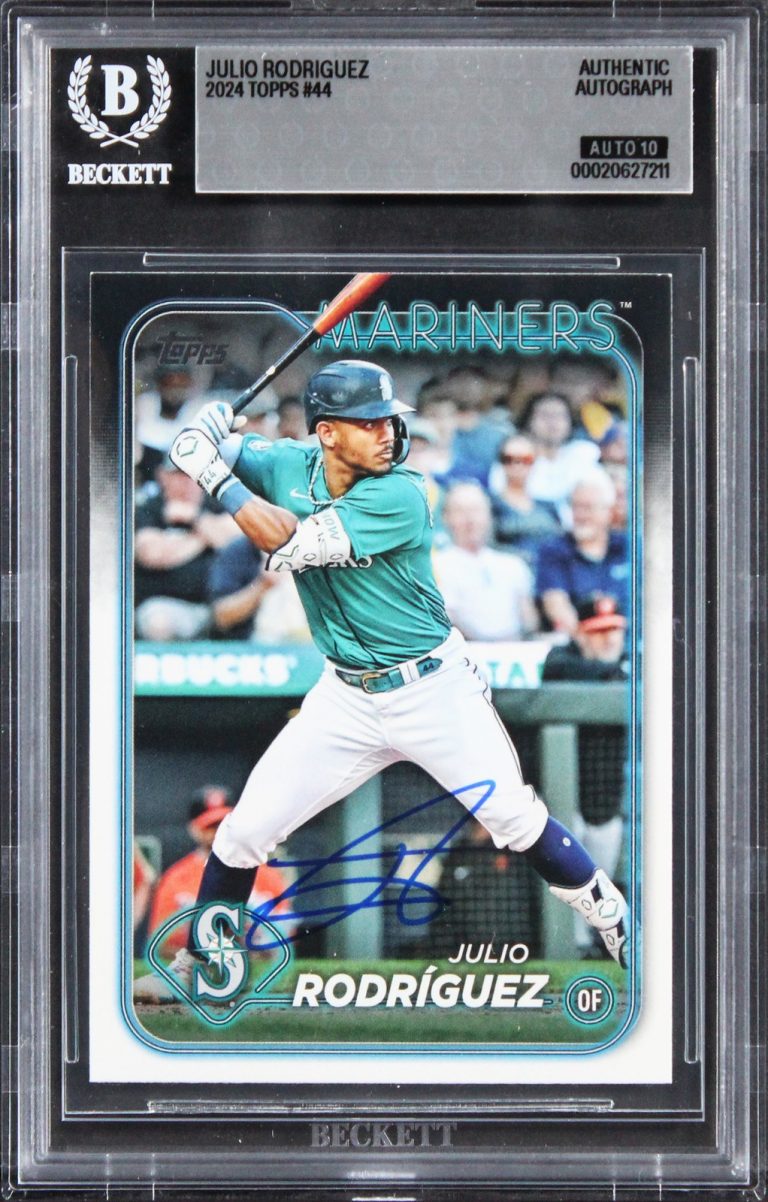 Mariners Julio Rodriguez Signed 2024 Topps #44 Card Auto Grade 10! BAS Slabbed