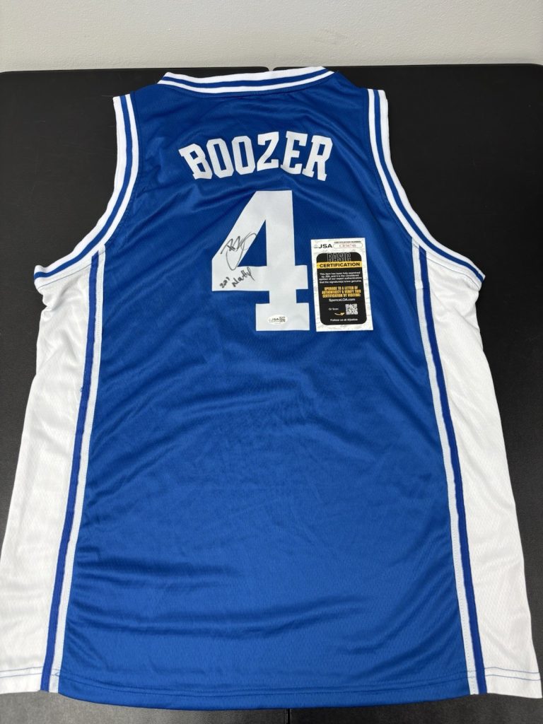 Carlos Boozer Duke Blue Devils Signed Autographed Inscribed Jersey. JSA COA