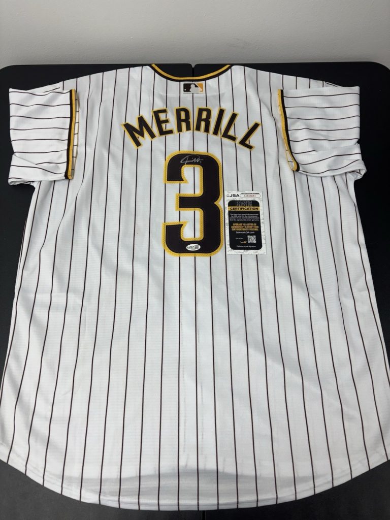 JACKSON MERRILL Signed AUTOGRAPHED San Diego Padres Jersey. JSA Coa