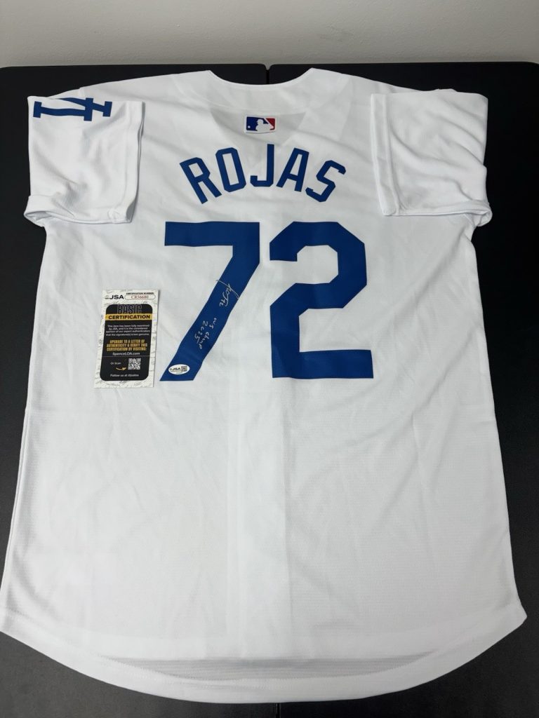 Miguel Rojas Signed Inscribed  LA Dodgers 2025 World Series Jersey . JSA Coa