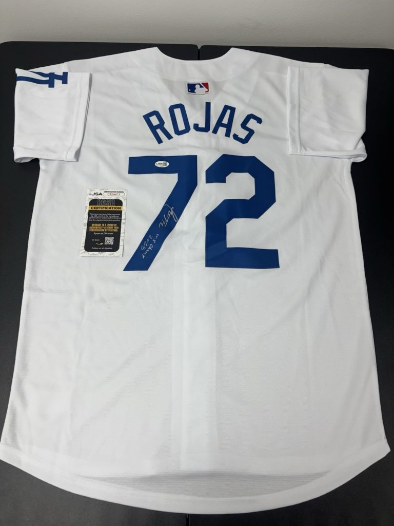 Miguel Rojas Signed Inscribed  LA Dodgers 2025 World Series Jersey . JSA Coa