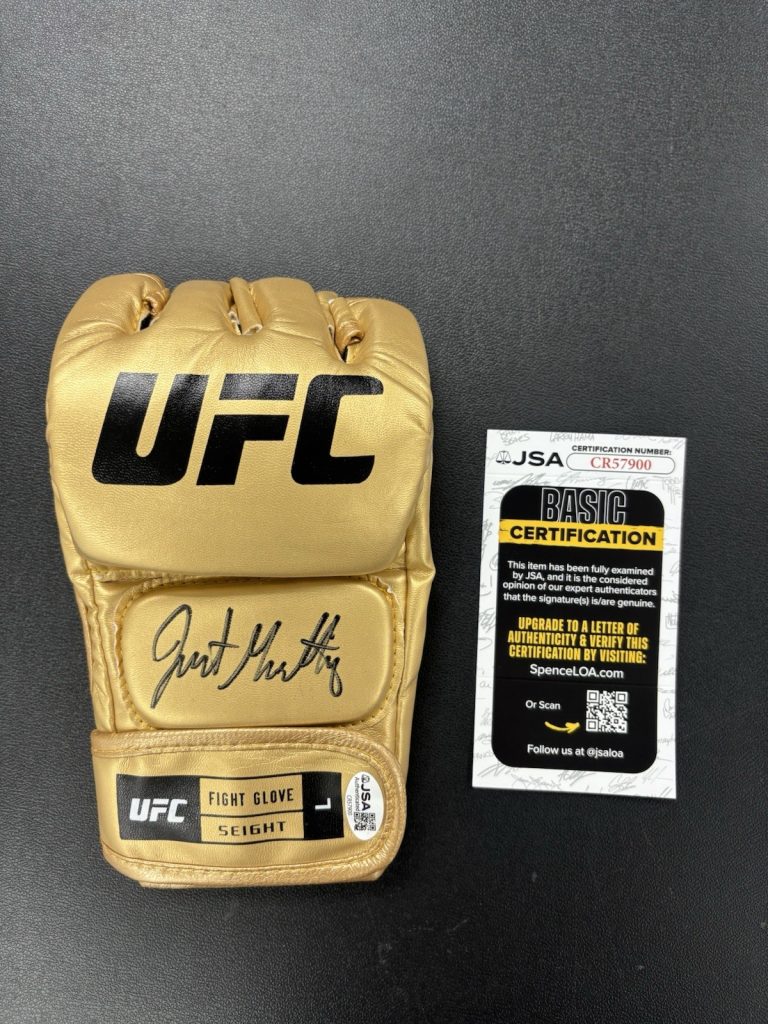 Justin Gaethje Autographed Gold UFC Glove MMA Champ JSA COA