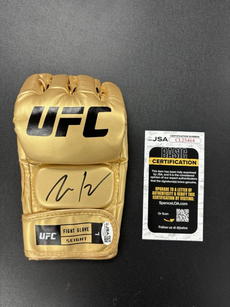 Max Holloway Signed Autographed Gold  UFC Glove. JSA Coa. Blessed
