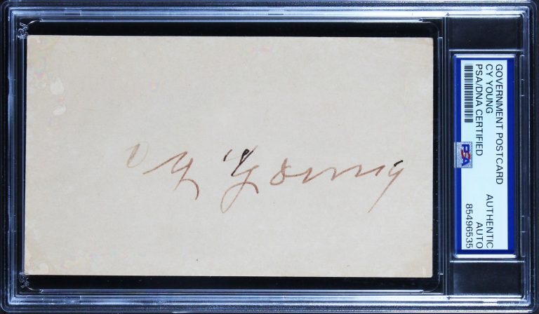Indians Cy Young Authentic Signed 3.25x5.5 Government Postcard PSA Slabbed