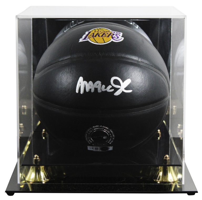 Lakers Magic Johnson Signed Black Wilson Logo Basketball W/ Case BAS Witnessed