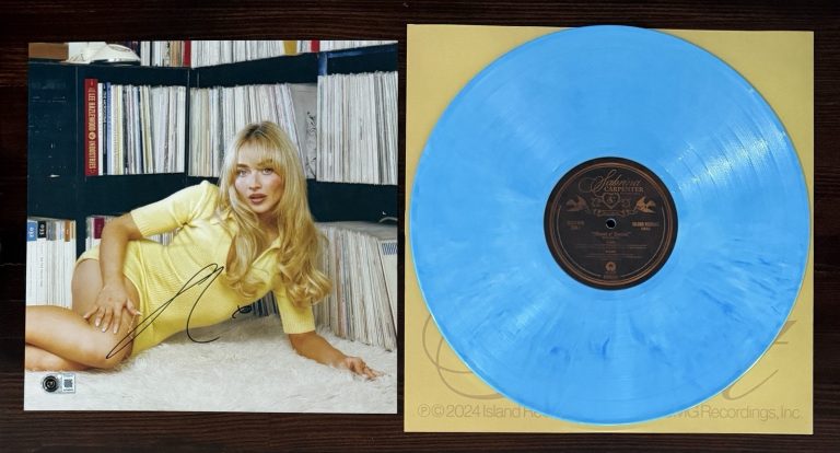 SIGNED Sabrina Carpenter Short N Sweet Art Card & Sky Blue Vinyl BAS Beckett COA