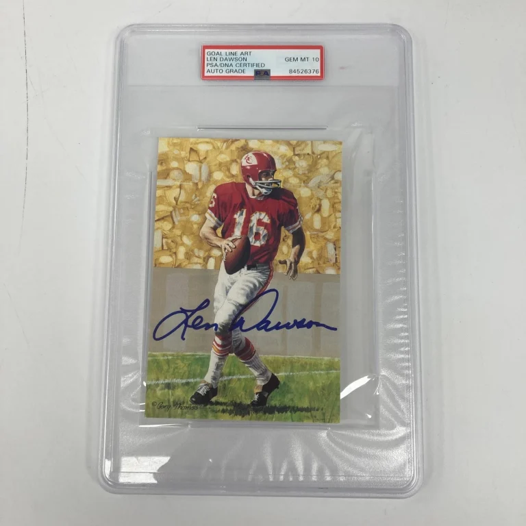 Len Dawson HOF Chiefs Signed Goal Line Art PSA DNA 10 GEM MINT Auto