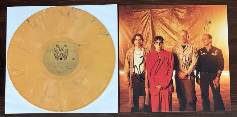 Weezer BAND SIGNED Album Card & Gold Vinyl Citrus LP Beckett BAS COA Autograph