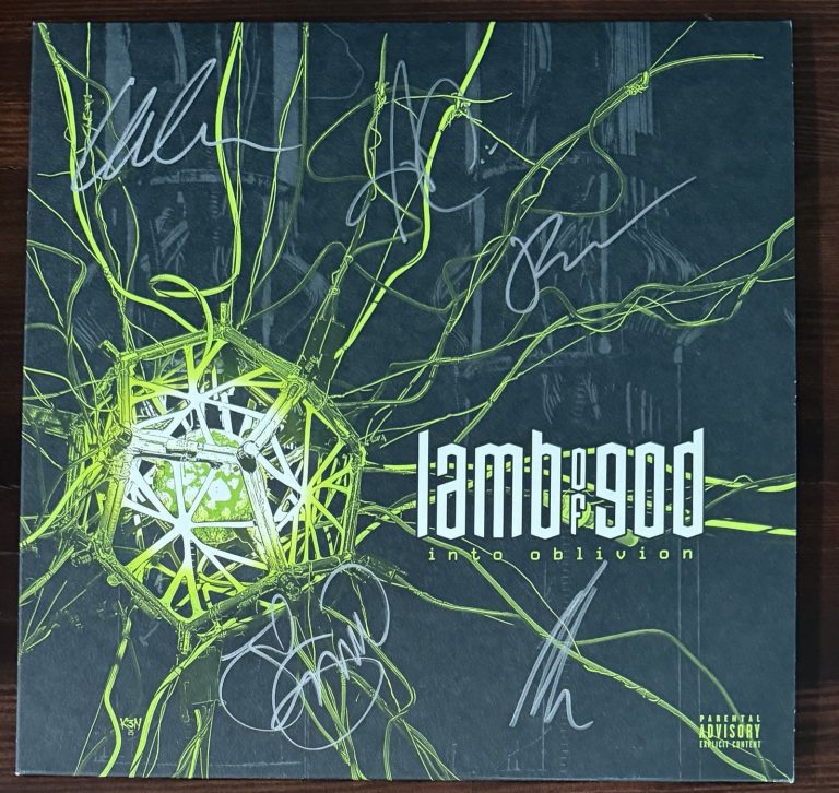 BAND SIGNED COVER LAMB OF GOD INTO OBLIVION GRAY VINYL BECKETT BAS COA AUTOGRAPH