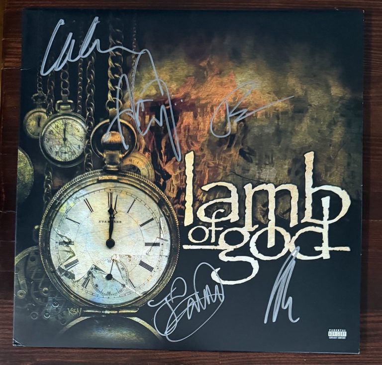 BAND SIGNED COVER LAMB OF GOD BLACK VINYL BECKETT BAS COA CERTIFIED AUTOGRAPH