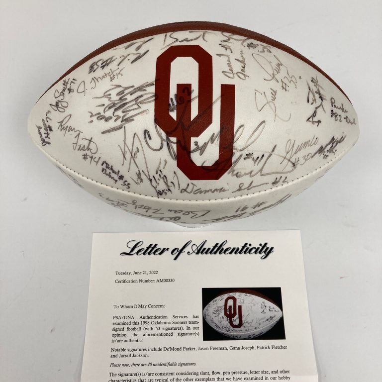 1998 Oklahoma Sooners Team Signed Football PSA DNA COA