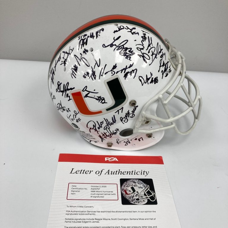 1998 Miami Hurricane Team Signed Game Issued Helmet 41 Sigs PSA DNA COA