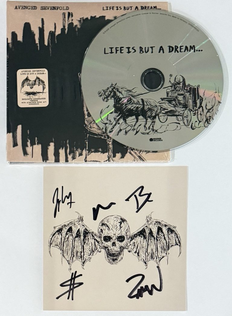 SIGNED Avenged Sevenfold Life But A Dream Art Card CD Beckett BAS COA Autograph