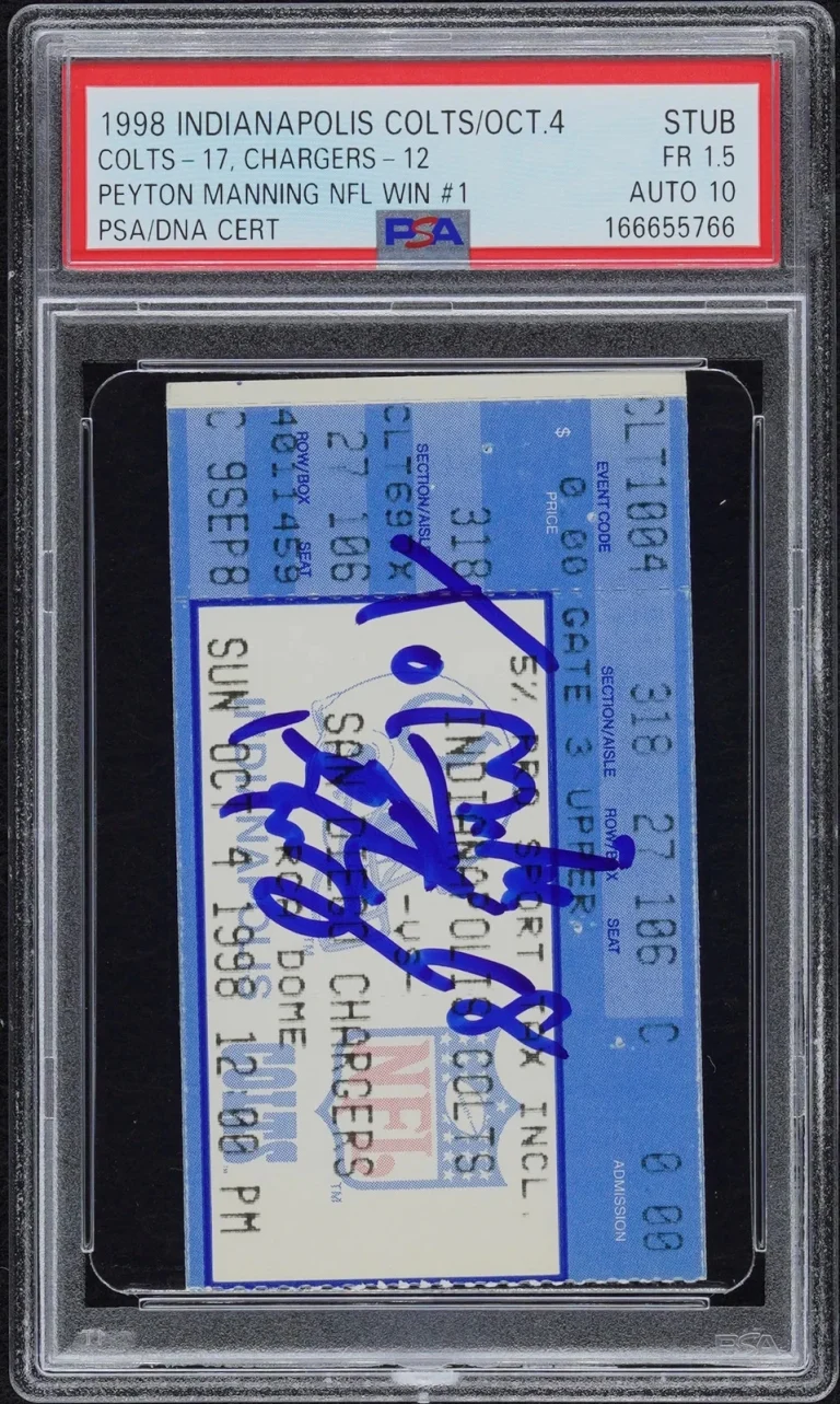 Peyton Manning Signed 1st NFL Win 1998 Indianapolis Colts #1 PSA 1.5 Auto 10