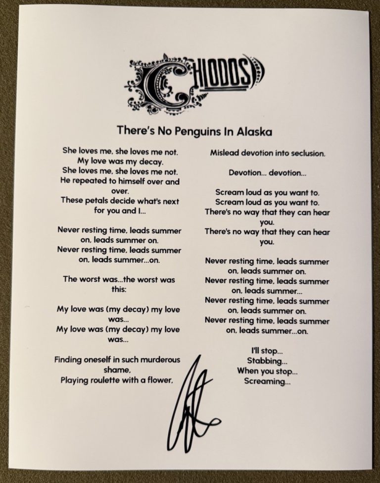 CRAIG OWENS SIGNED LYRIC SHEET CHIODOS LEAD SINGER AUTHENTIC AUTOGRAPH COA