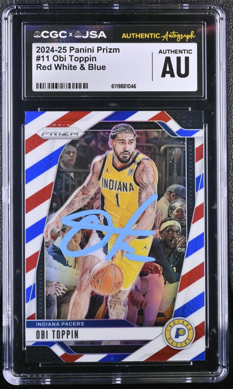Obi Toppin 2024-25 Panini Prizm Red White & Blue#11 Signed Card CGC Auth JSA Aut