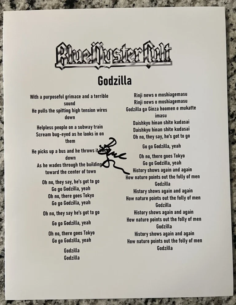 BUCK DHARMA SIGNED LYRIC SHEET BLUE OYSTER CULT SINGER AUTHENTIC AUTOGRAPH COA