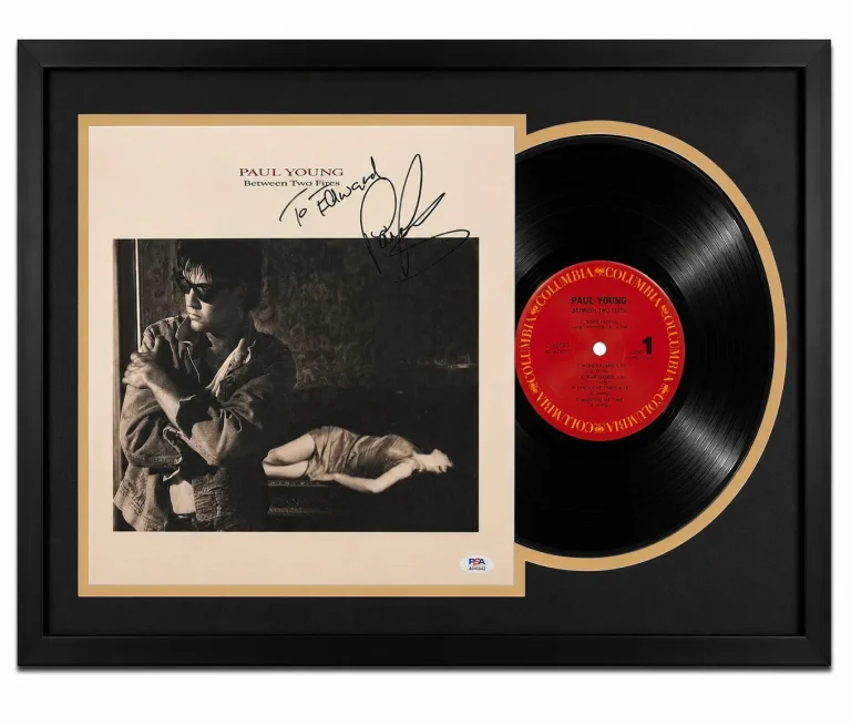 Paul Young Signed Between Two Fires Framed Vinyl PSA Album Auth