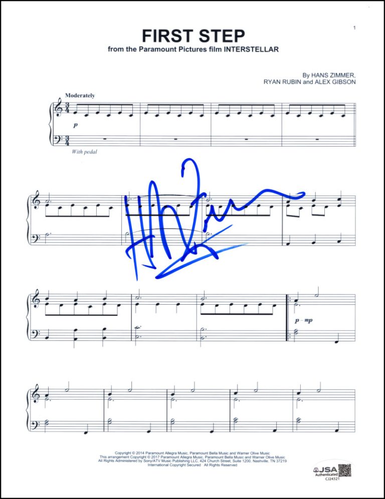 Hans Zimmer Signed Autograph Interstellar First Step Sheet Music w/ JSA COA