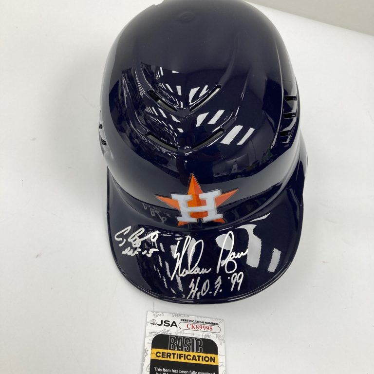 Nolan Ryan Jeff Bagwell Craig Biggio Houston Astros Legends Signed Helmet JSA