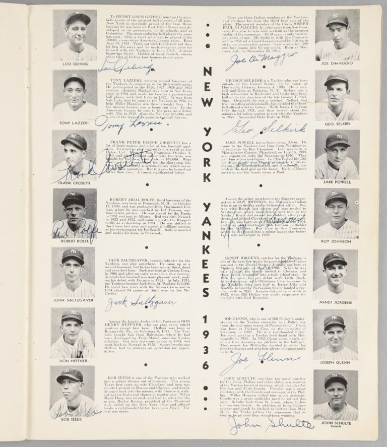 1936 New York Yankees Team Signed World Series Program 51 Sigs Lou Gehrig PSA