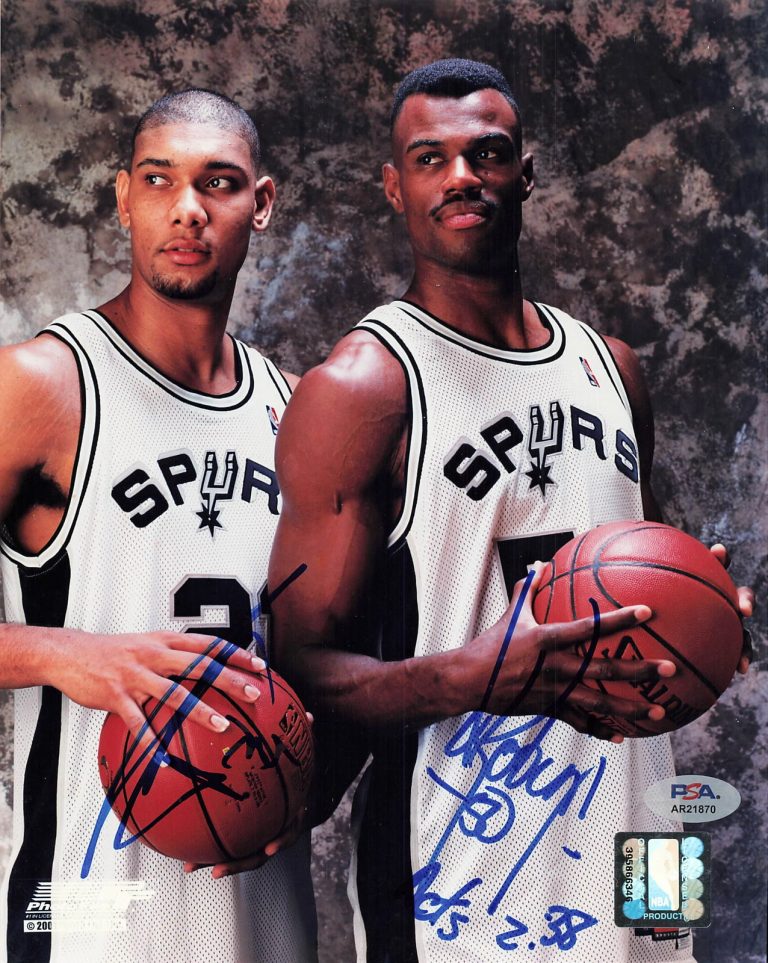 Tim Duncan and David Robinson San Antonio Spurs Signed Basketball 8x10 Photo PSA