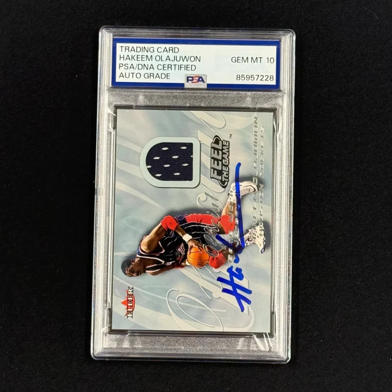 2000–01 Fleer Feel the Game Hakeem Olajuwon Signed Card Auto 10 PSA Slab Rockets