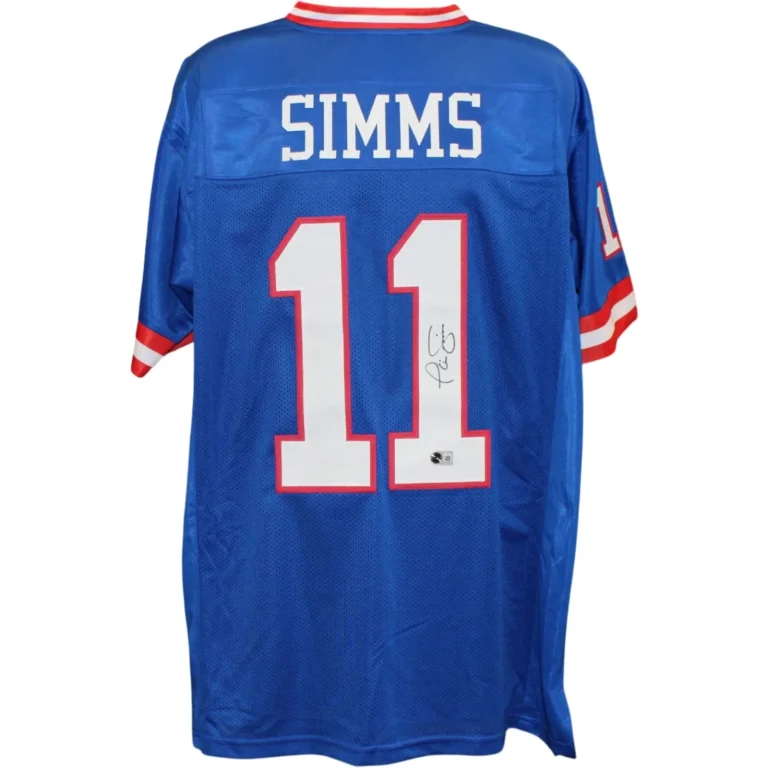 Phil Simms Autographed Pro Style Jersey Blue Sz XL Beckett WIT 58506