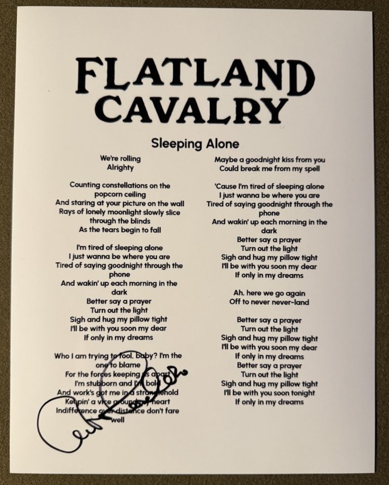 CLETO CORDERO SIGNED SLEEPING ALONE LYRIC SHEET FLATLAND CAVALRY AUTOGRAPH COA