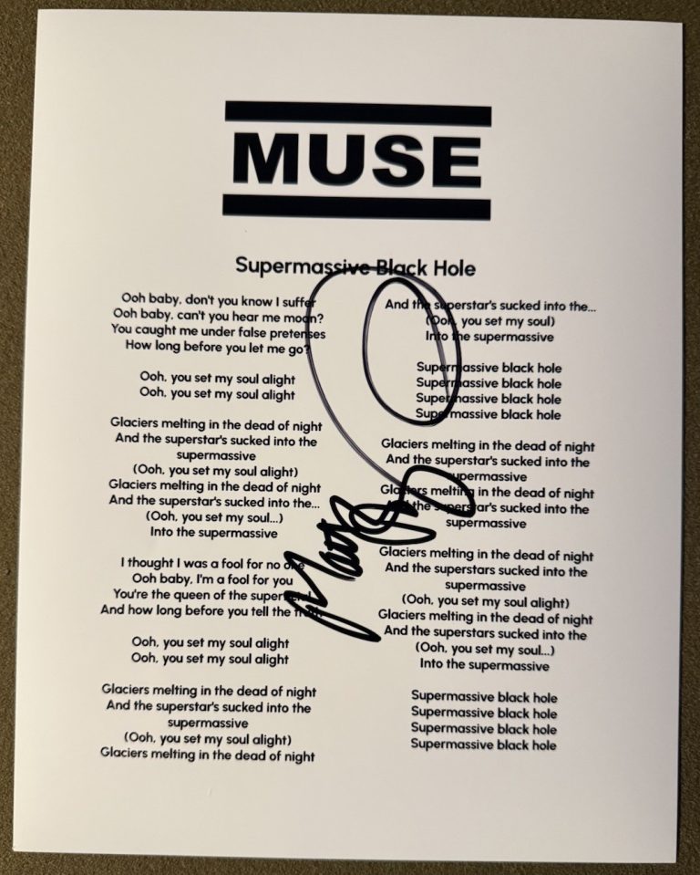 MATT BELLAMY SIGNED LYRIC SHEET MUSE LEAD SINGER AUTOGRAPH AUTHENTIC COA