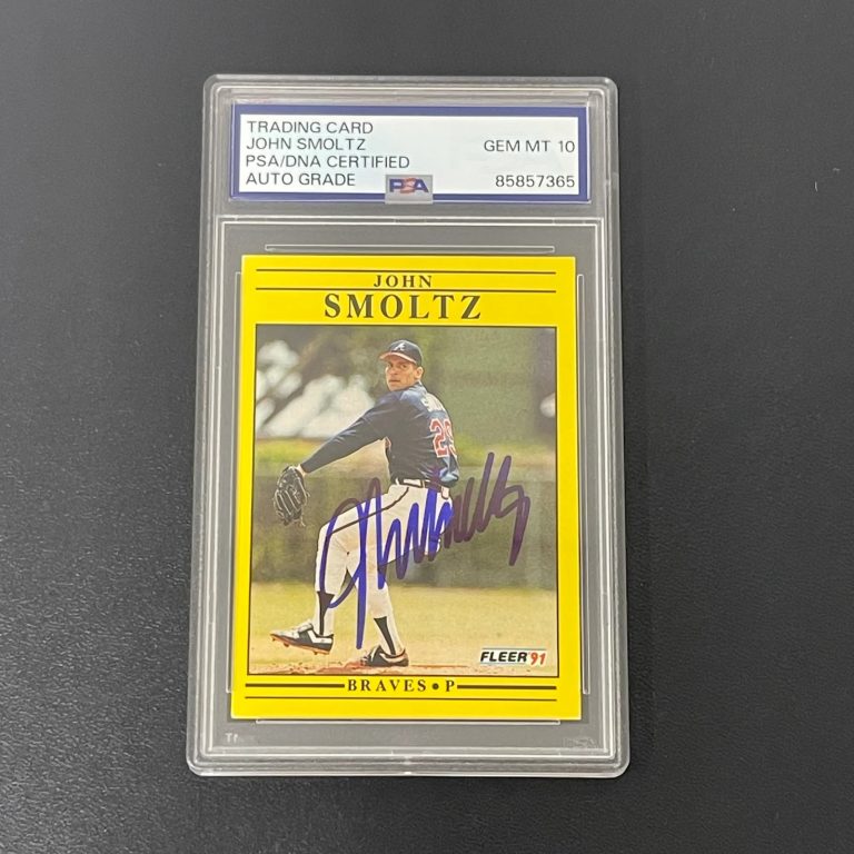 1991 Fleer #704 John Smoltz Signed Card Auto 10 PSA Slabbed Atlanta Braves