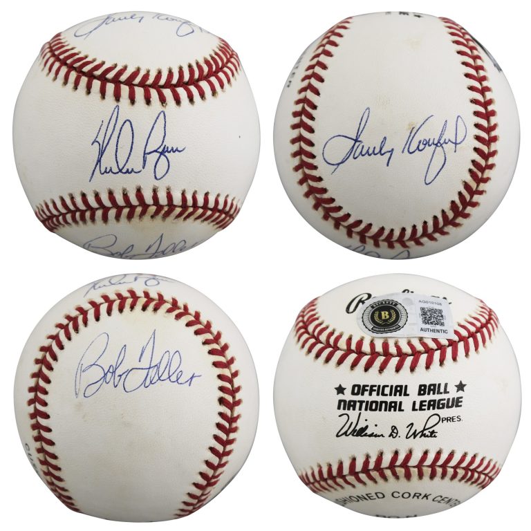 Sandy Koufax, Nolan Ryan & Bob Feller Authentic Signed Baseball BAS #AG010108