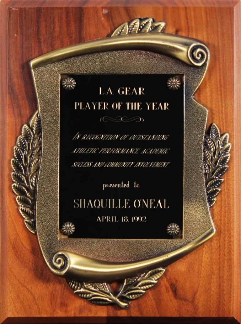 Shaquille O'Neal 1992 LA Gear Player of the Year Plaque Un-signed