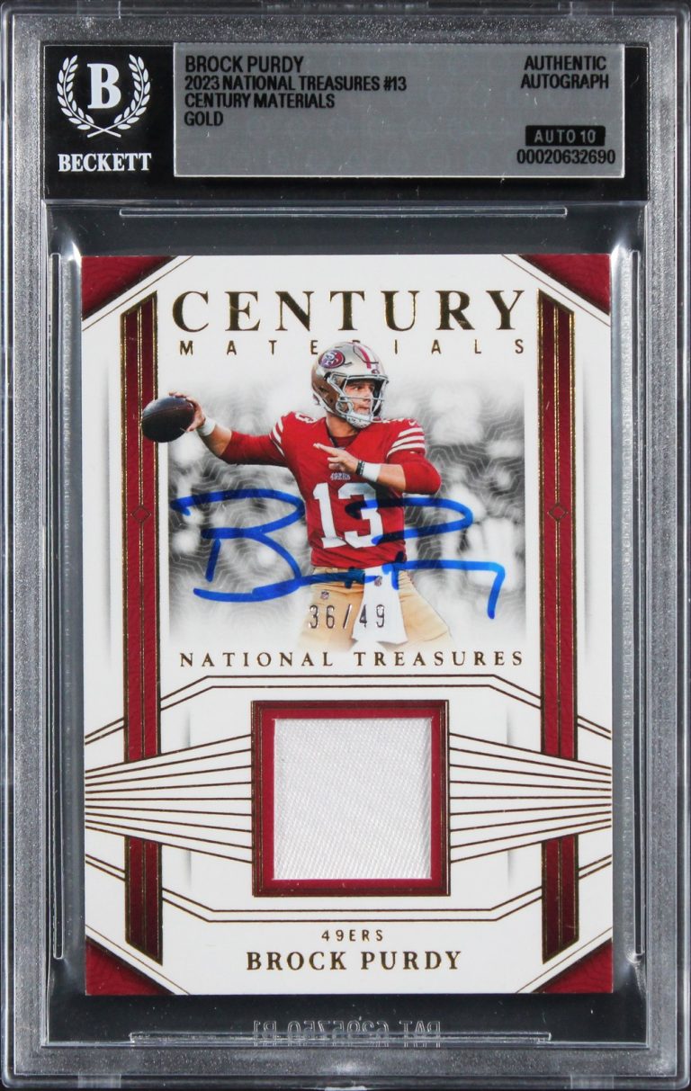 49ers Brock Purdy Signed 2023 National Treasures #13 36/49 Card Auto 10 BAS Slab