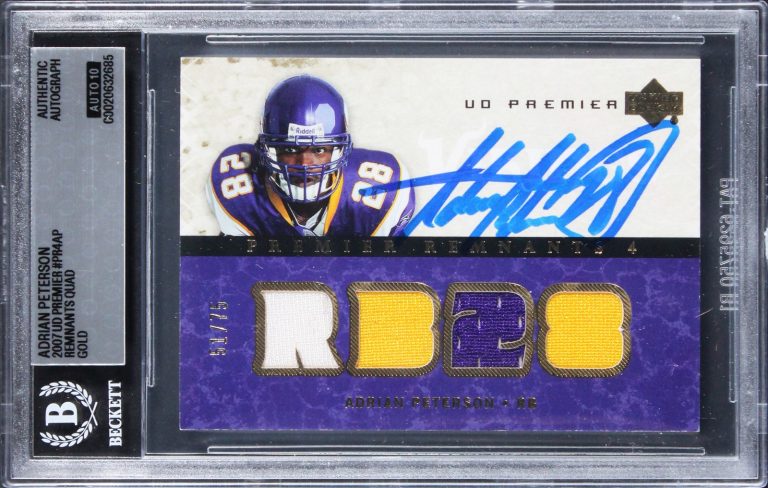 Adrian Peterson Signed 2007 UD Premier #PR4AP 51/75 Card Auto 10! BAS Slabbed