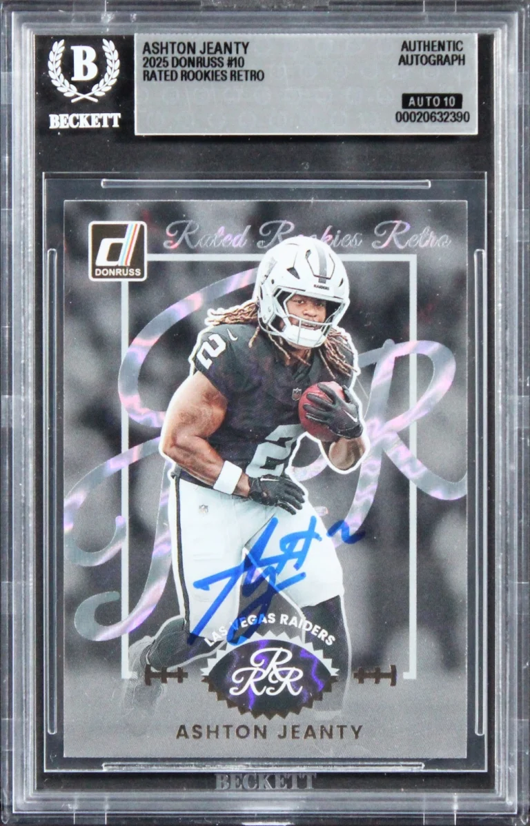 Raiders Ashton Jeanty Signed 2025 Donruss #10 Rookie Card Auto 10! BAS Slabbed