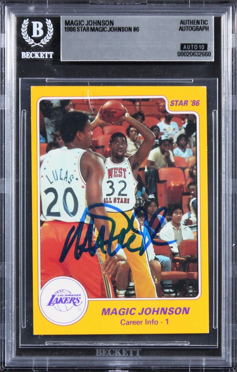 Lakers Magic Johnson Signed 1986 Star #6 Card Auto Grade Gem Mint 10 BAS Slabbed