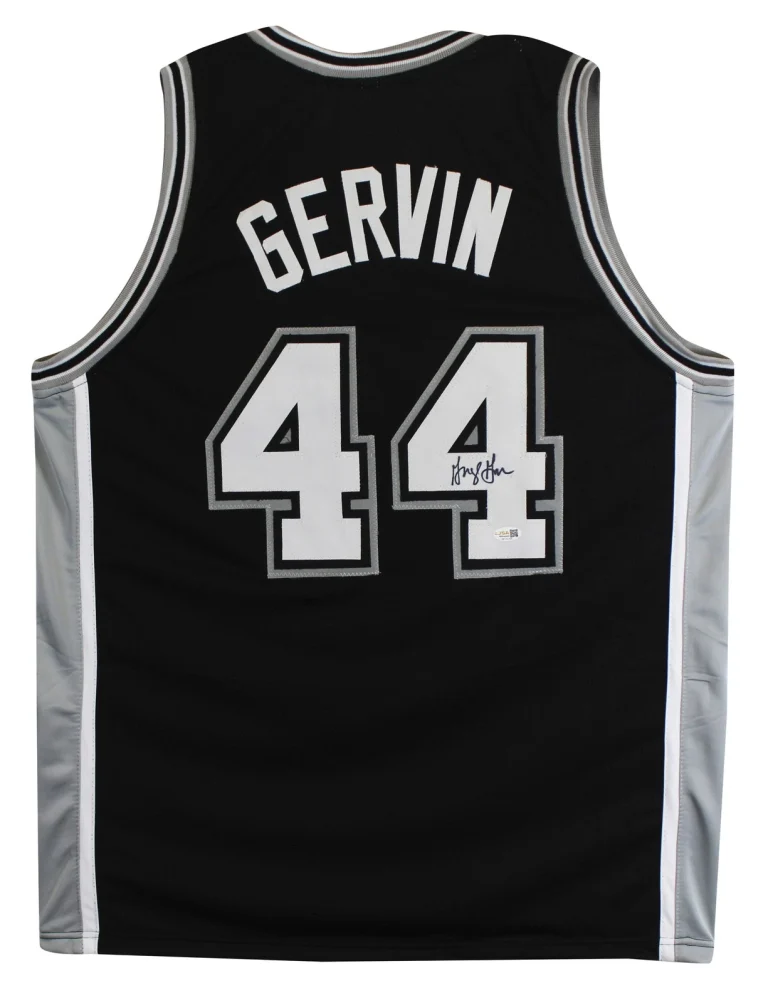George Gervin Authentic Signed Black Pro Style Jersey Autographed JSA Witness
