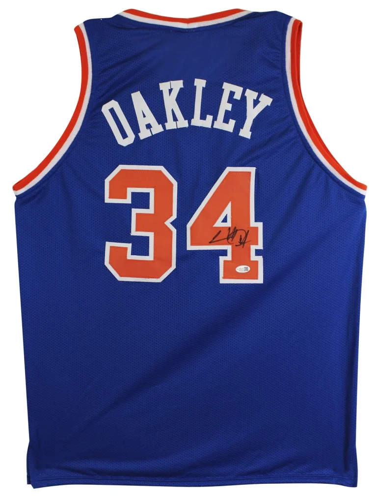 Charles Oakley Authentic Signed Blue Pro Style Jersey Autographed JSA Witness 2